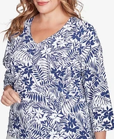 Hearts Of Palm Plus Size Printed Essentials V-Neck Top