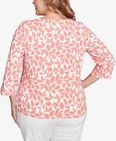 Hearts Of Palm Plus Printed Essentials V-Neck Top