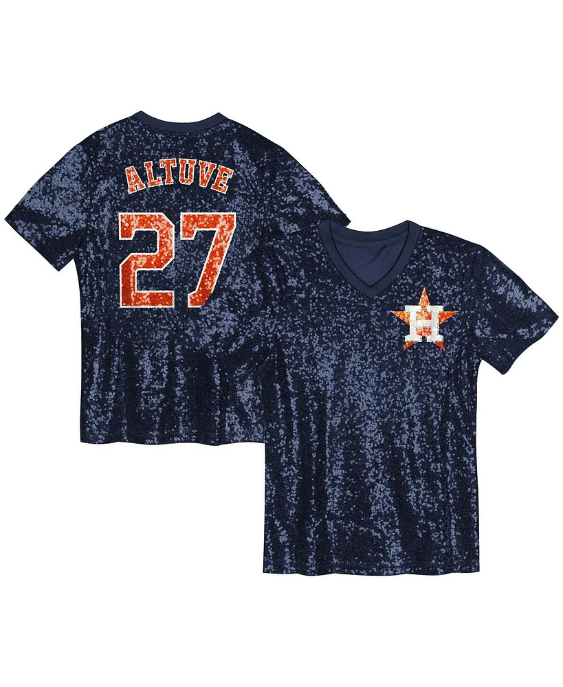 Outerstuff Juniors Jose Altuve Navy Houston Astros Name Number Sequin V-Neck Top