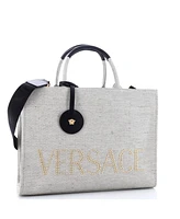 Pre-Owned Versace Large La Medusa Tote Studded Canvas