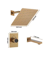 Integrated 2 Function Shower Faucet Set Wall-Mounted Head with Bathtub Spout Rainfall Head, Brushed Gold