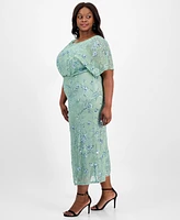Sl Fashions Plus Round-Neck Blouson Sequin Dress