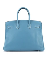 Pre-Owned HERMES Birkin 35 Handbag Blue Clemence with Palladium Hardware