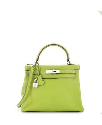 Pre-Owned HERMES Kelly 28 Handbag Green Swift with Palladium Hardware