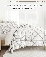 ienjoy Home Ultra Soft Edgy Flowers 3-Pc. Reversible Duvet Cover Set