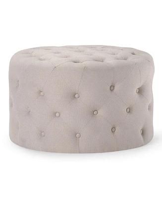 Maven Lane Marcy Traditional Round Ottoman in Dove Fabric Upholstery