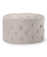 Maven Lane Marcy Traditional Round Ottoman in Dove Fabric Upholstery