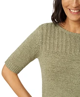Melissa Paige Petite Elbow-Sleeve Ribbed-Yoke Tape Yarn Sweater