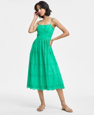 Juniors' Eyelet Square-Neck Strappy Midi Dress, Created for Macy's