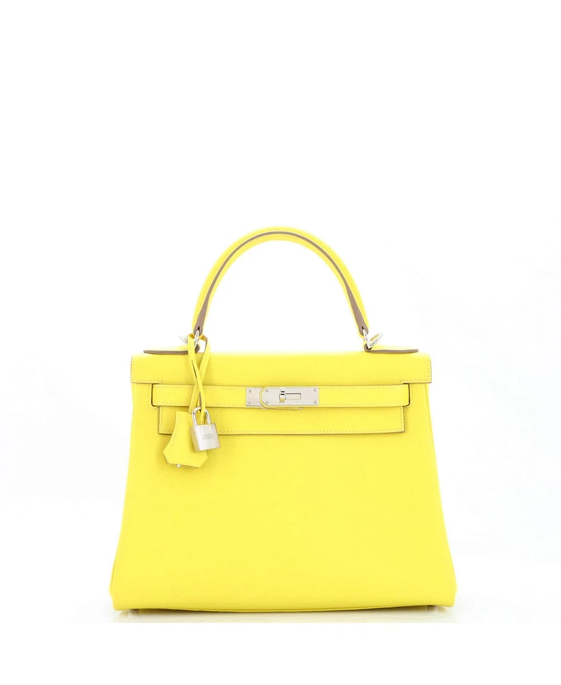 Pre-Owned HERMES Kelly 28 Handbag Yellow Evercolor with Palladium Hardware