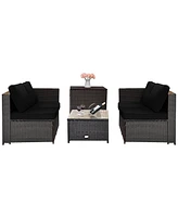 4 Pieces Outdoor Patio Rattan Furniture Set with Loveseat and Storage Box