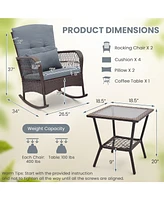 3 Pieces Rocking Bistro Set with 2-Tier Coffee Table