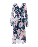 Quiz Women's Floral Chiffon Glitter Long Sleeve Maxi Dress