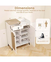 6-Tier Shoe Cabinet with Drawer 6 Removable Shelves Ventilation Openings Metal Legs