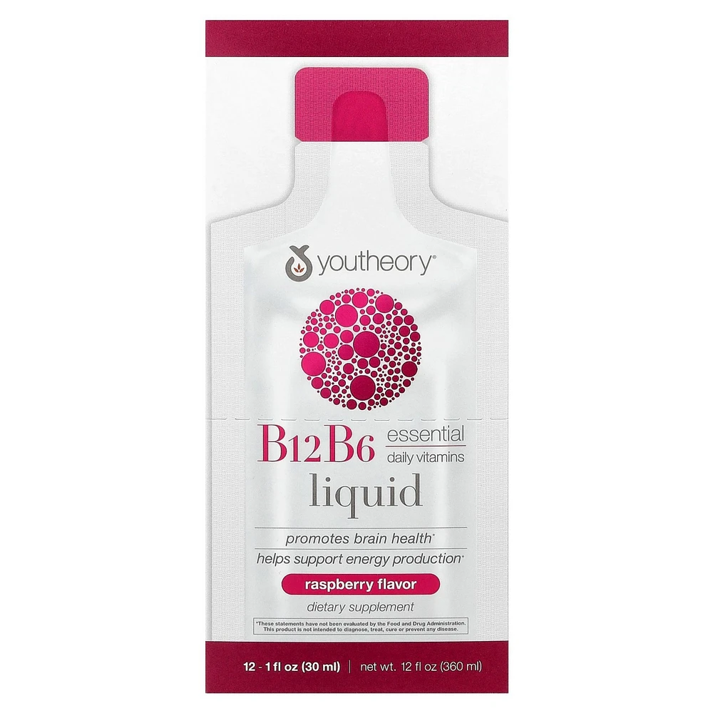 Youtheory B12 B6 Liquid On The Go Raspberry 12 Packets