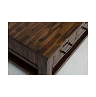 Cannon Valley Distressed Industrial Three Drawer 48" Coffee Table, Distressed Medium Brown