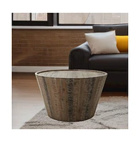 Conundrum Modern Distressed Solid Acacia Coffee Table, Wire Brush Grey Wash