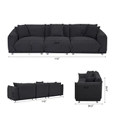 Originality Shapes Black Lambswool Sherpa 4 Seater Sofa With Metal Legs, Solid Wood Frame Couch with 3 Pillows, Linear and Modular Version Design, Pos