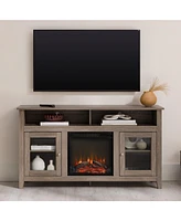 Tv Stand with Electric Fireplace Classic Glass-Door Fireplace Tall Tv Stand for TVs up to 65 Inches, Barnwood