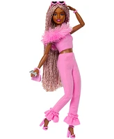 Barbie Deluxe Style Doll 4 in Soft Pink Jumpsuit, Pink and Brown Braided Hair