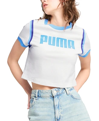 Puma Women's Cotton Logo Contrast-Trim Cropped T-Shirt
