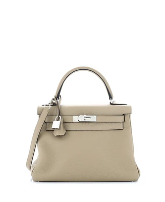 Pre-Owned HERMES Kelly Handbag Clemence with Palladium Hardware