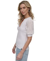 Dkny Jeans Women's Puff-Sleeve Henley Top - Hvq