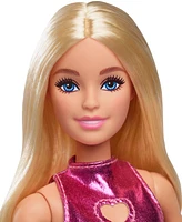 Barbie Fashionistas Doll 230 in Metallic Pink Minidress with Heart Cut-Out, Blond Hair