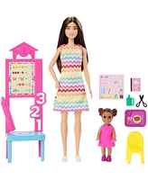 Barbie Teacher Doll with Brunette Fashion Doll, 1 Toddler Doll, & Teaching Accessories