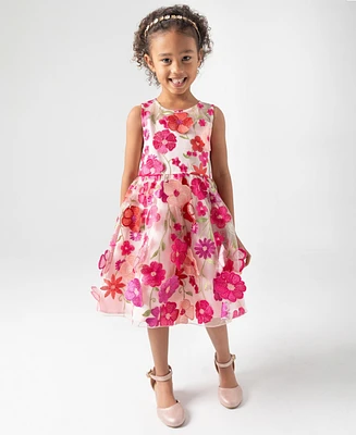 Rare Editions Toddler and Little Girls 3D Floral Embroidered Social Dress