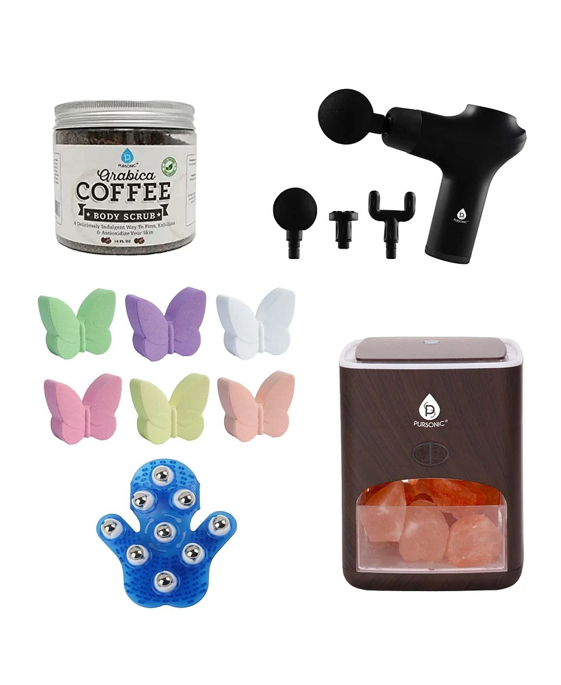 Pursonic At-Home Spa Essentials: Coffee Scrub, Himalayan Salt Lamp Diffuser, Massage Gun, Bath Bombs, & More