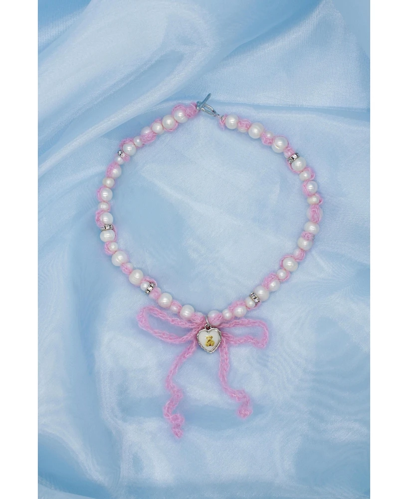 Pink Crochet Cashmere Pearls Necklace
