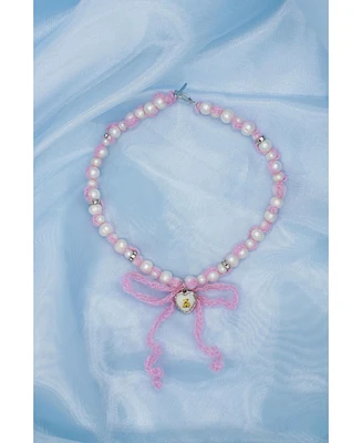 Pink Crochet Cashmere Pearls Necklace