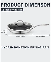 Cooks Standard Hybrid Nonstick Frying Pan, 12-Inch Skillet, Multi-Ply Clad Stainless Steel Fry Pan with Tempered Glass Lids, Oven Safe, Compatible wit