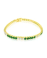 Etoielle Tennis Bracelet in Yellow Gold Tone Alternating Created Emerald and Cubic Zirconia 7 inches