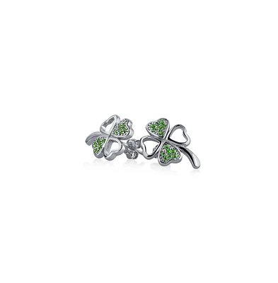 Bling Jewelry Luck of the Irish Cz Stud Earrings: Celtic Shamrock Green Clover Charm