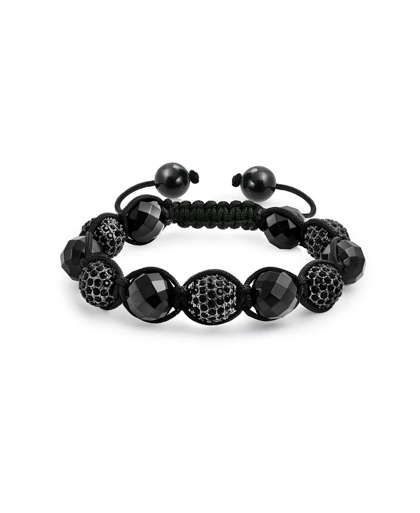 Bling Jewelry Black Onyx Pave Crystal Ball Bracelet Black Cord String Adjustable