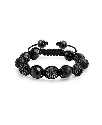 Bling Jewelry Black Onyx Pave Crystal Ball Bracelet Black Cord String Adjustable