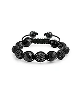 Bling Jewelry Black Onyx Pave Crystal Ball Bracelet Black Cord String Adjustable