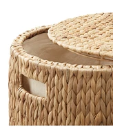 Casafield Rolling Storage Basket - Natural, Handwoven Hyacinth Rolling Hamper with Lid, Storage Bin on Wheels for Living Room, Bathroom, Laundry