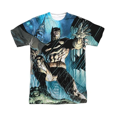 Batman Mens Rainy Rooftop Short Sleeve Adult Poly Crew Tee / T-Shirt