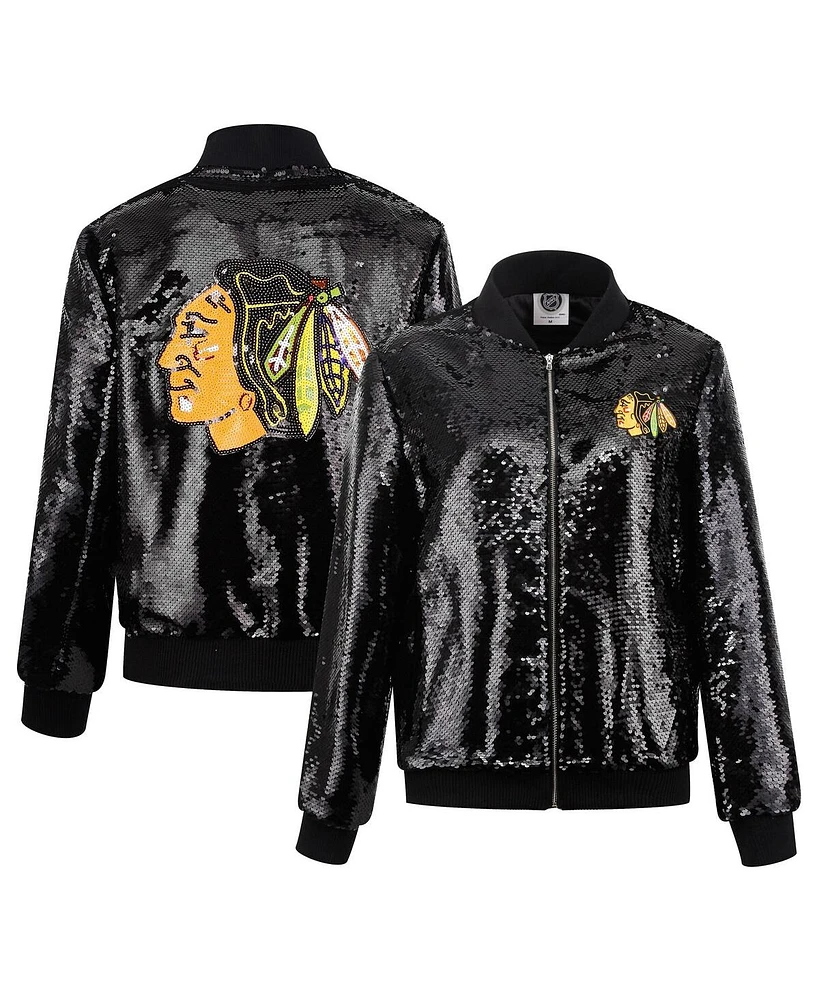 Cuce Women's Black Chicago Blackhawks Sequin Full-Zip Jacket