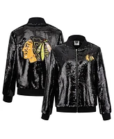 Cuce Women's Black Chicago Blackhawks Sequin Full-Zip Jacket