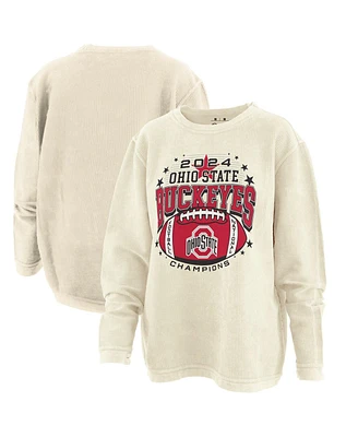 Pressbox Women's Natural Ohio State Buckeyes College Football Playoff 2024 National Champions Desire Oversized Corded Long Sleeve Top