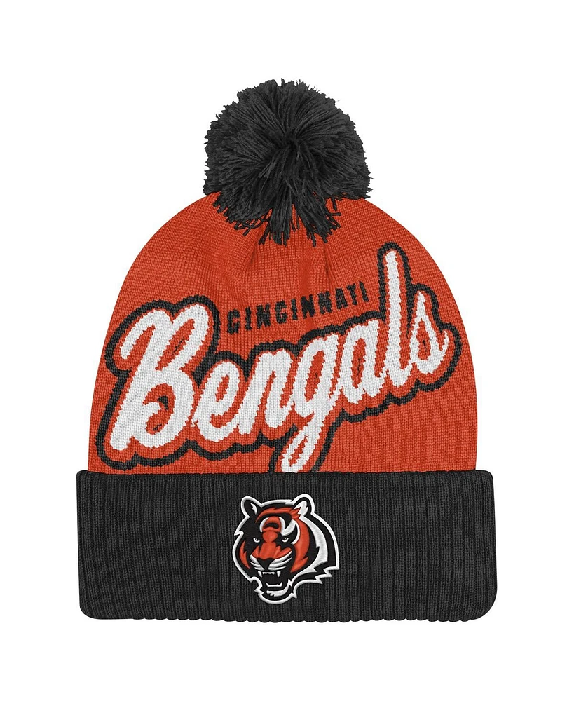 Outerstuff Big Boys and Girls Orange/Black Cincinnati Bengals Pro-Sport Jacquard Cuffed Knit Hat with Pom