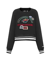 Pro Standard Women's Black Minnesota Wild Area Code Cropped Pullover Sweatshirt