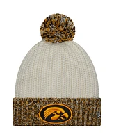 New Era Women's Cream Iowa Hawkeyes Fresh Cuffed Knit Hat with Pom