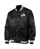 Starter Men's Black Detroit Lions Locker Room Satin Varsity Full-Snap Jacket