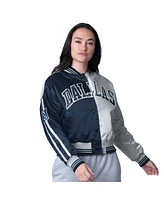 Starter Women's Navy/Silver Dallas Cowboys Zone Blitz Cropped Full-Snap Satin Jacket