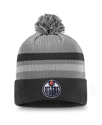 Fanatics Men's Gray Edmonton Oilers Authentic Pro Home Ice Cuffed Knit Hat with Pom